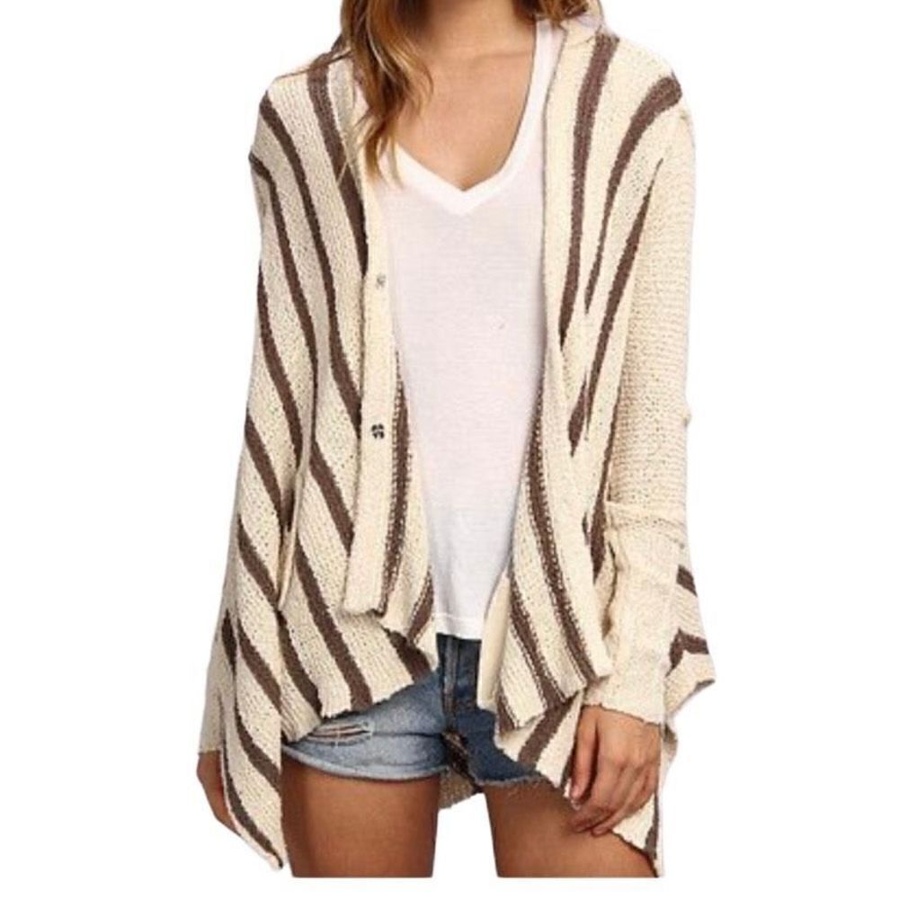 Free People Circle Back Striped‎ Cardigan Sweater Asymmetrical Hem Medium